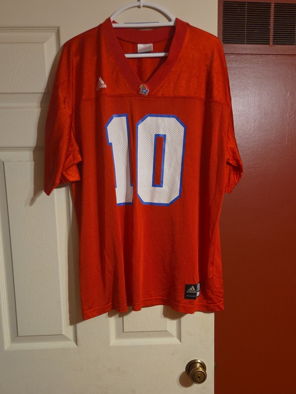 KU adidas Red Mesh Football Jersey with White Number 10